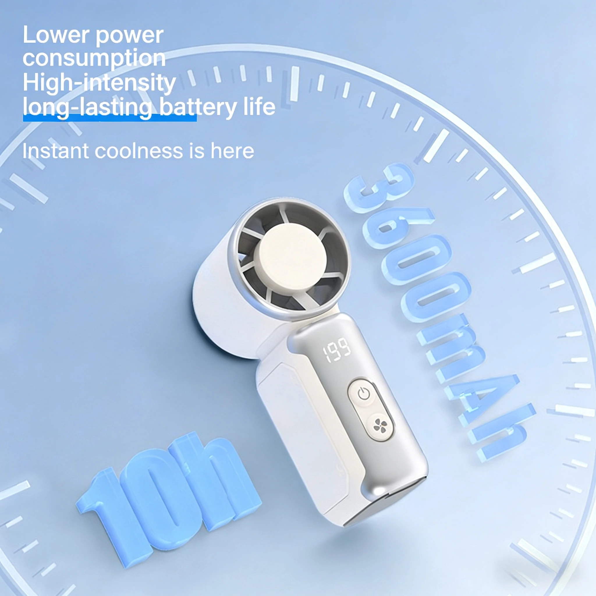 Handheld Portable Turbo Fan with LED Display &5 Speeds, Cyberpunk USB-C Rechargeable Small Pocket Fan